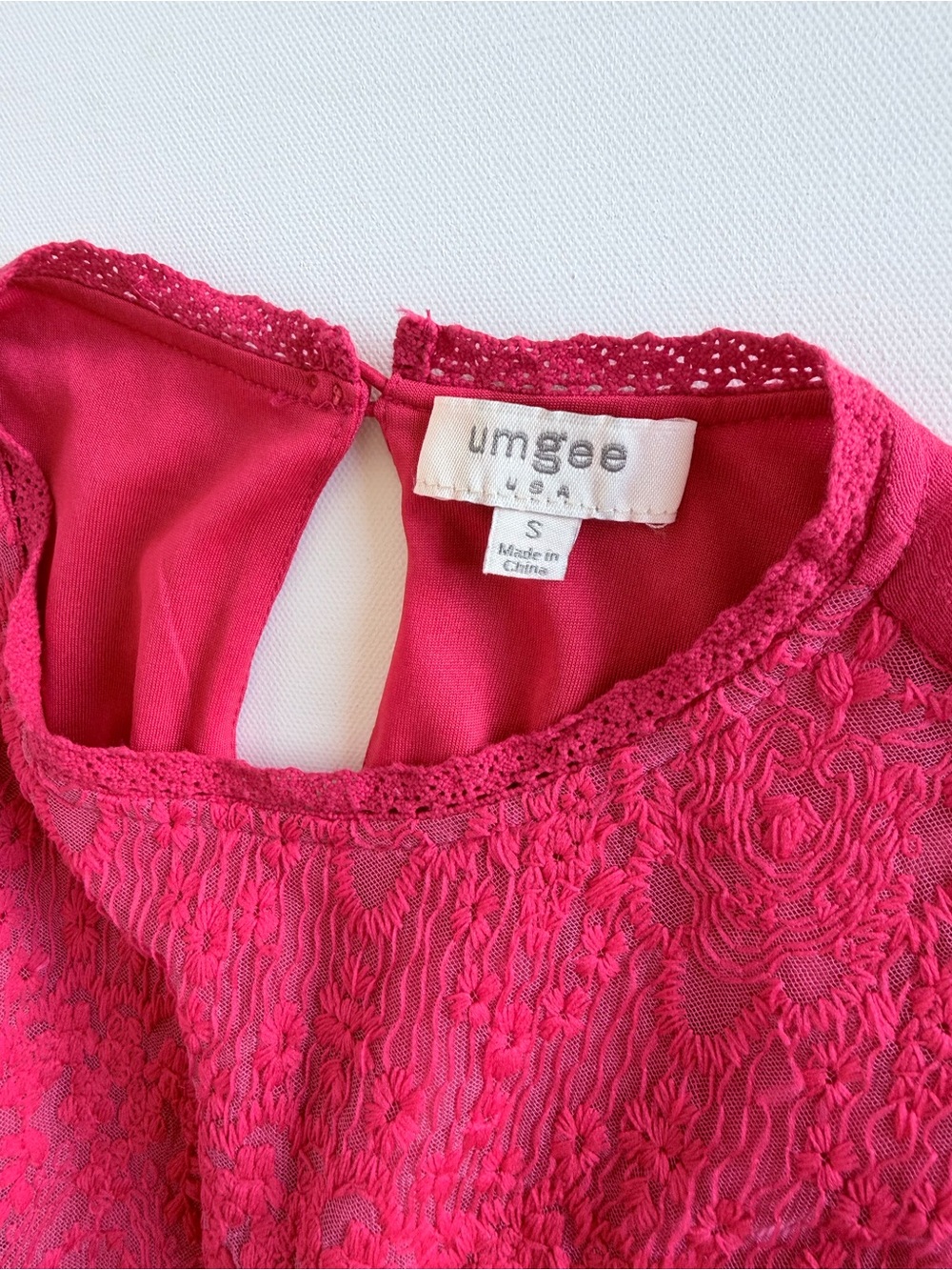 Umgee Bright Red Lace Boho Tiered Bell Sleeve Tunic Dress Top Small - Picture 3 of 9